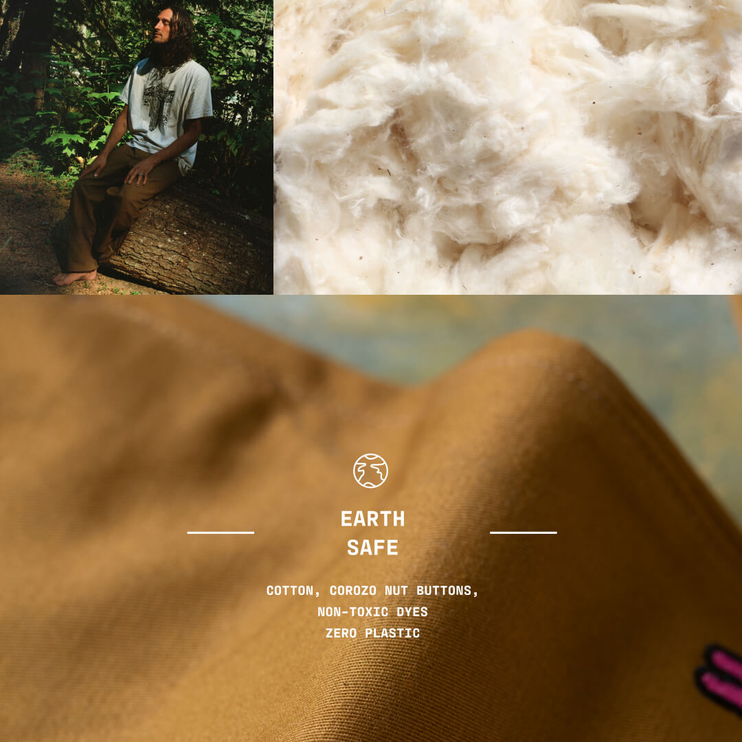 From your favorite casual wear&nbsp;to workwear inspired icons, all our UNLESS shorts and pants are plastic free and made to change the game.&nbsp; Every detail down to the corozo nut buttons are made from the elements, built to be worn in the elements and designed to harmlessly return to the elements when you're done wearing them.